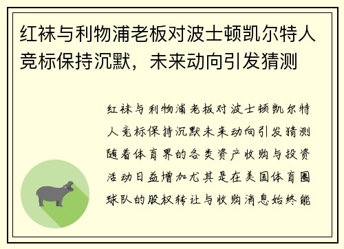 红袜与利物浦老板对波士顿凯尔特人竞标保持沉默，未来动向引发猜测