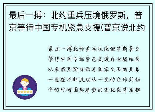 最后一搏：北约重兵压境俄罗斯，普京等待中国专机紧急支援(普京说北约已经没有存在的必要了)